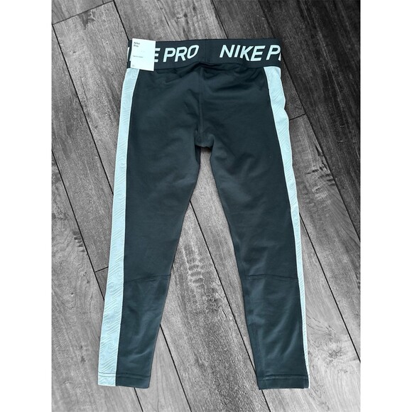 NIKE Pro Dri-Fit Girls Black Gray Mid-Rise Crop Legging Tight Fit Size S + NEW - Picture 3 of 10